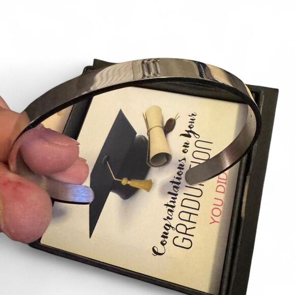 2025 Graduation Bracelet – “And So the Adventure Begins” Stainless Steel Cuff - Picture 4 of 5